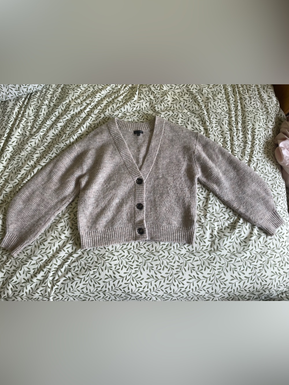 Dynamite Taupe/Oatmeal Knit Cardigan Cropped Button Front Cozy Sweater XS